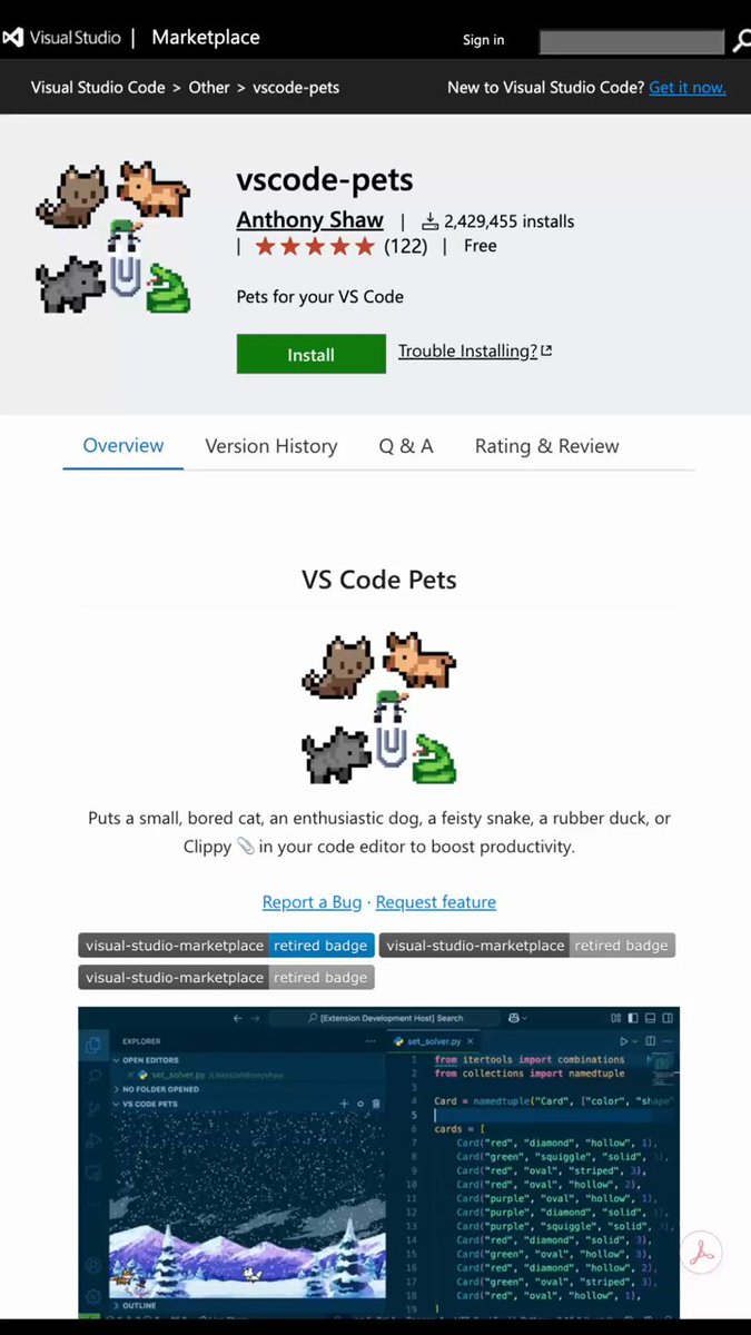 VS Code ships a virtual pet extension