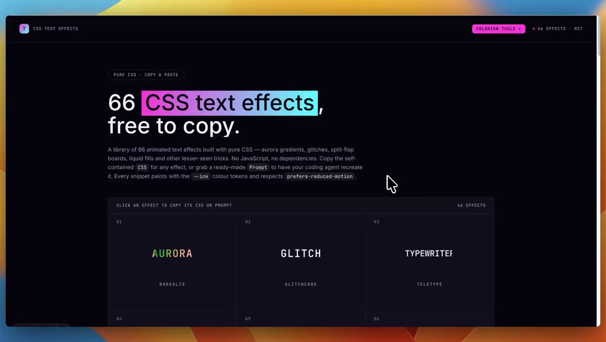 CSS text‑effects library expands to 66 ready‑made styles