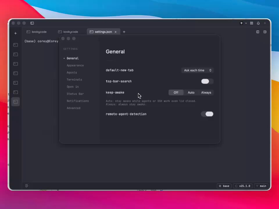 kooky 0.36 adds keep‑awake mode for laptops