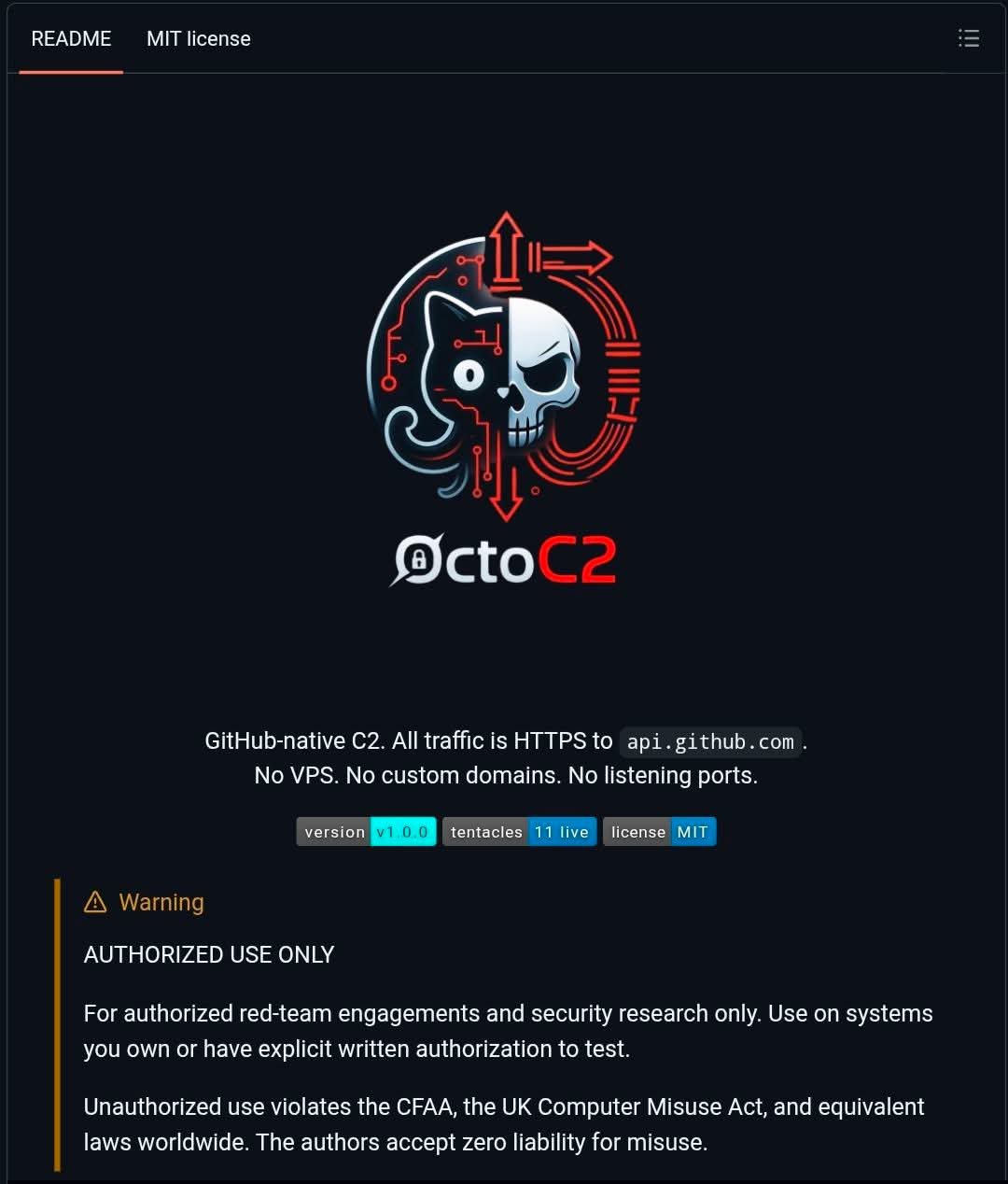 OctoC2 launches a GitHub‑only C2 framework