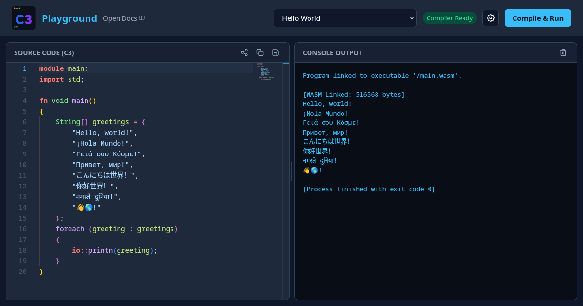 C3 language gets an in‑browser playground with graphics and audio