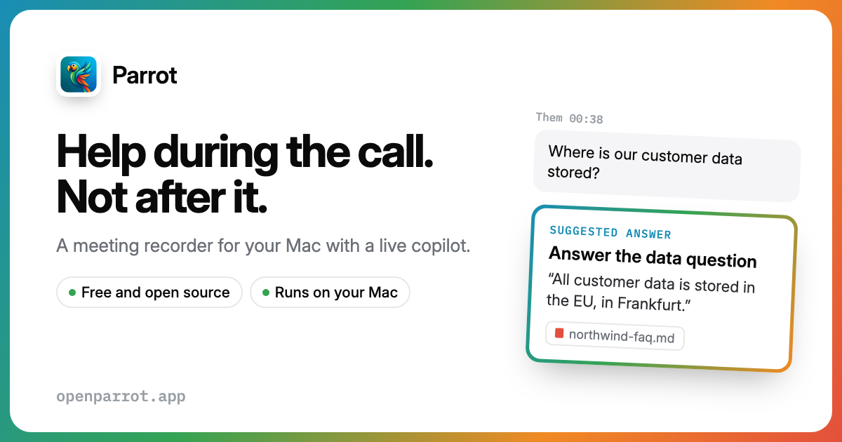 Parrot 0.25.2 brings on‑device AI assistance to Mac meetings
