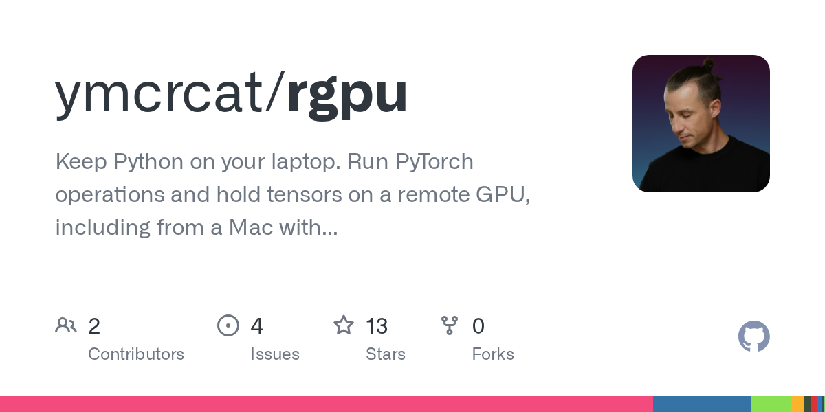 rGPU lets PyTorch code offload tensors to a remote GPU via pip